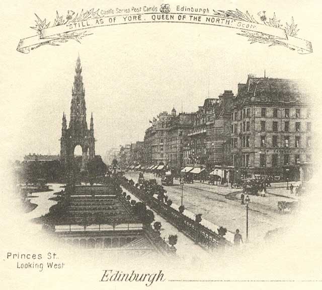 Postcard  -  Castle Series  -  Princes Street, looking west