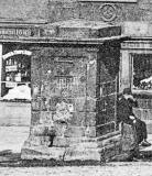 Zoom-in to the old well in front of John Knox House in the Royla Mile, Edinburgh  - Detail from a Postcard in the 'CastleSeries'