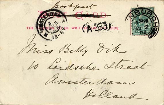 The back of a postcard by J K Home Crawford  -  The Pier, Portobello