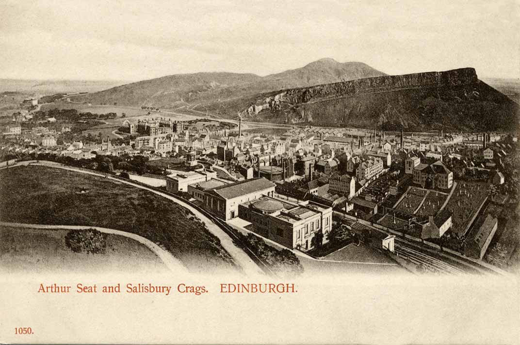 Enlargement of a postcard by Hartmann  - View from Calton Hill, looking towards Arthur Seat and Salisbury Crags