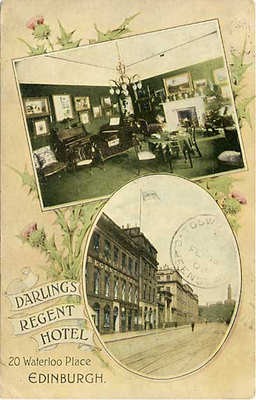 Postcard by Alex A Inglis  -  Darling's Regent Hotel, Waterloo Place, Edinurburgh