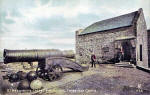 Postcard by Alex A Inglis  -  Edinburgh Castle, St Margaret's Chapel  -  The oldest building in Edinburgh Castle and Mons Meg, the C15 Siege Gun