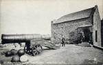 Postcard by Alex A Inglis  -  Edinburgh Castle, St Margaret's Chapel  -  The oldest building in Edinburgh Castle and Mons Meg, the C15 Siege Gun