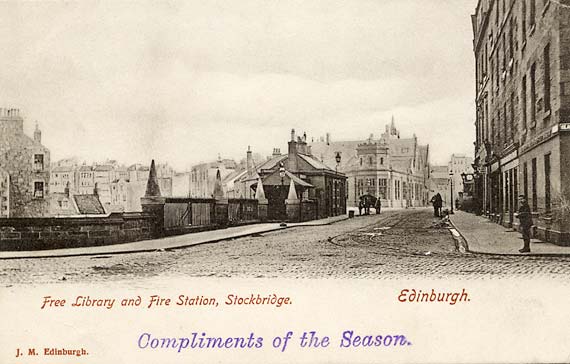 J M Postcard  -  Caledonia Series  -  Stockbridge Free Library and Fire Station