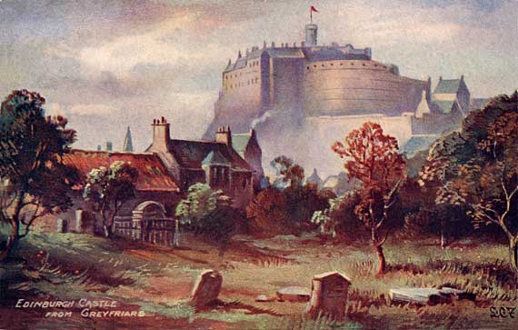Edinburgh Castle from Greyfriars  -  A postcard by W & A K Johnston
