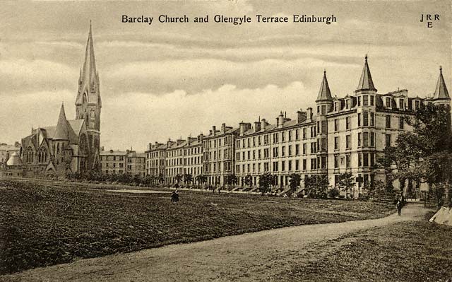 Postcard published by John R Russel of Edinburgh (JRRE)  -  Barclay Church and Glengyle Terrace