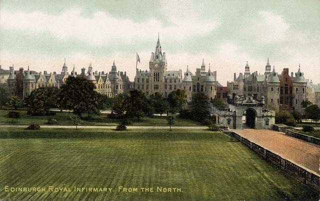 Postcard published by John R Russel of Edinburgh (JRRE)  -  Edinburgh Royal Infirmary, Lauriston Place