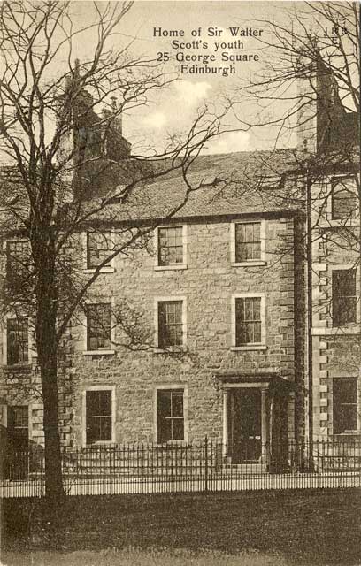 Postcard published by John R Russel of Edinburgh (JRRE)  -  The home of Sir Walter Scott, 25 George Square