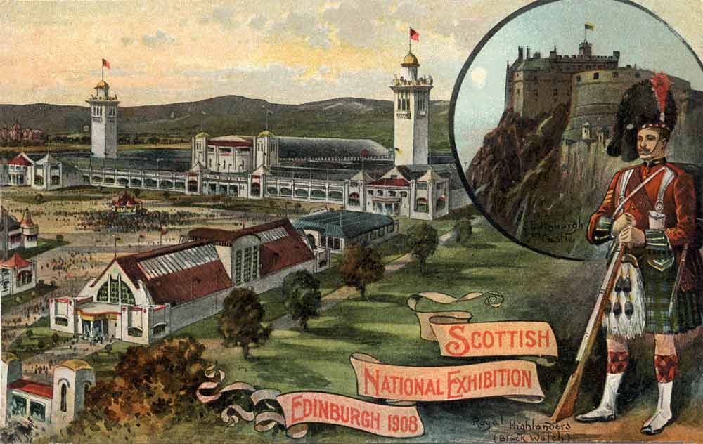 Enlargement of a postcard published by John R Russel of Edinburgh (JRRE)  -  Scottish National Exhibition  -  Edinburgh, 1908