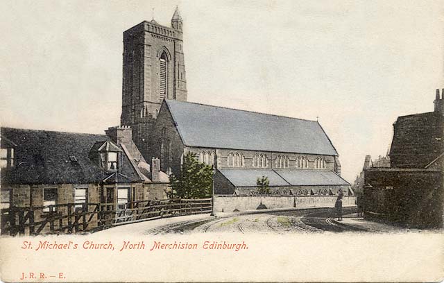Postcard published by John R Russel of Edinburgh (JRRE)  -  St Miichael's Church, North Merchiston