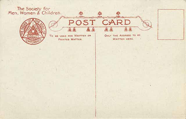 The back of a Postcard published by the Order of the Sons of Temperance Friendly Society - Edinburgh Castle