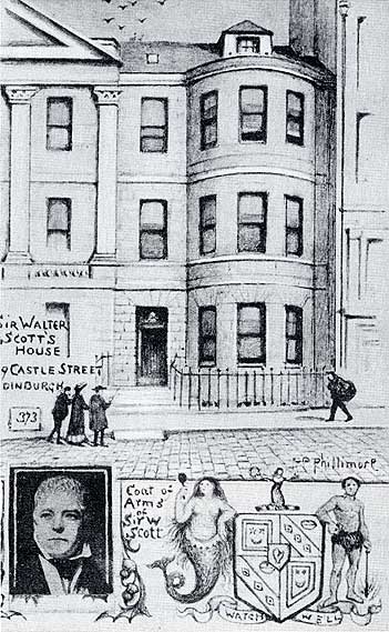 Postcard by Reginald P Phillimore - Sir Walter Scott's House at 39 Castle Street