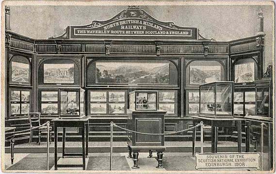 Postcard of a Midland Railway exhibit at the Scottish Natonal Exhibition in Edinburgh, 1908