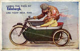 Pocket Novelty card containing 12 small views of Edinburgh  -  Picture on the front is of a Motor Cycle
