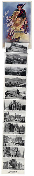 Pocket Novelty card containing 12 small views of Edinburgh  -  Picture on the front is of Scotland - Card opened