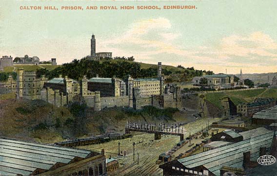 Postcard in P W & M Vello Series  -  Calton Hill, Prison and Royal High School