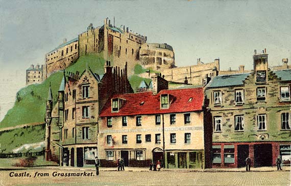 PD&M Vello Series postcard  -  Edinburgh Castle from the Grassmarket