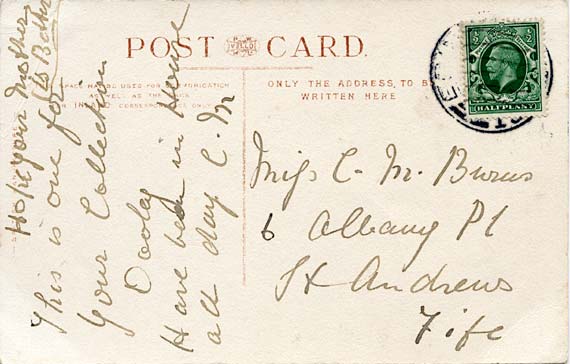 The back of a postcard in P W & M Vello Series  -  Portobello Beach  -  17th Lancers 'Laying Horses' exercise