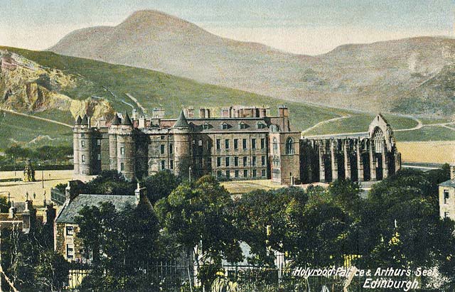 Postcard published by RB (Rock Brothers)  -  Holyrood Palace and Arthur's Seat  -  Postcard as published, picture reversed