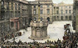 Postcard published by RB (Rock Brothers)  -  Proclamation at the Mercat Cross, Edinburgh