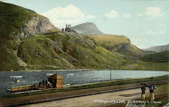 Postcard by RB (Rock Brothers)  -  St Margaret's Loch and St Anthony's Chapel in Holyrood Park