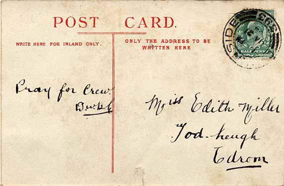 The back of a postcard  -  W J Rhind, Edinburgh  -  W F Stewart's Mission Yacht, "Albatross"