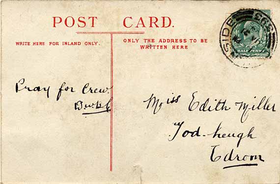 The back of a postcard - W J Rhind, Edinburgh - W F Stewart's Mission Yacht, "Albatross"