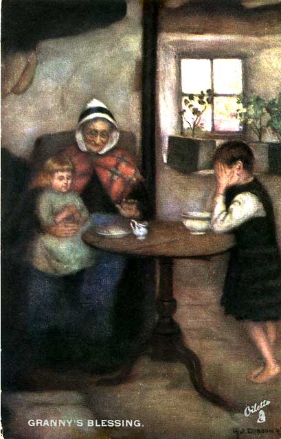 Raphael Tuck Postcard - 'Oilette', Scottish Life and Character series - Granny's Blessing