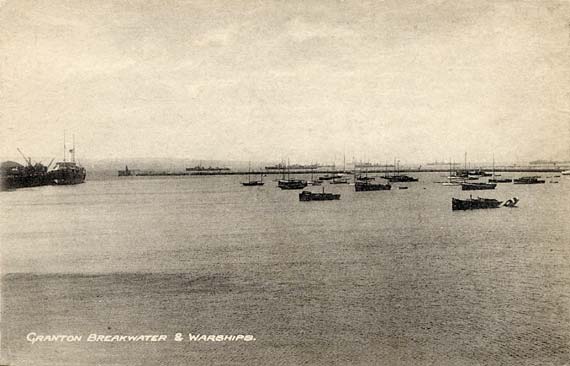 Postcard by W Smith, Goldenacre  -  Granton Breakwater and Warships