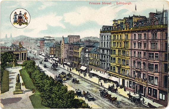 Patrick Thomson postcard  -  Looking to the west from the Scott Monument along Princes Street