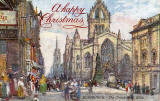 Raphael Tuck "Oilette" postcard  -  St Giles Church + Christmas Greeting
