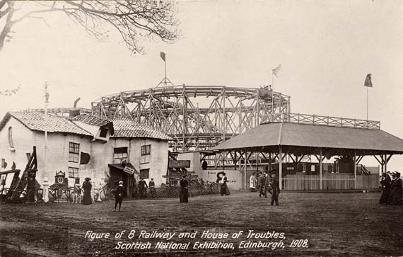 Postcard by Valentine  -  Scottish National Exhibition, Edinburgh, 1908  -  Figure of 8 Railway and House of Troubles