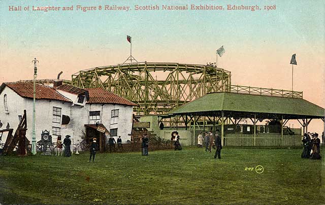 Postcard by Valentine  -  Scottish National Exhibition, Edinburgh, 1908  -  Figure of 8 Railway and House of Troubles
