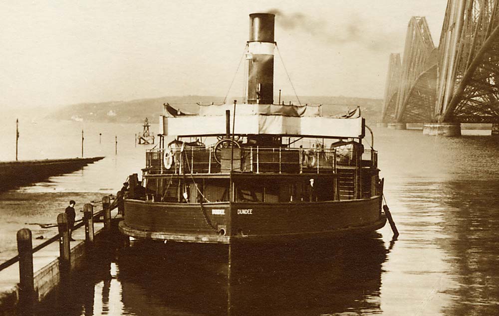 The Forth Rail Bridge and the ferry boat, Dundee, on the Queensferry Passage at South Queensferry  -  between 1920 and 1948