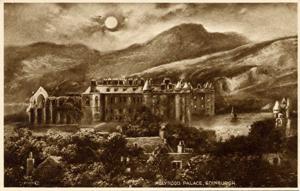 Enlargement of a Valentine Postcard  -  Holyrood Palace and Arthur's Seat in Holyrood Park  -  1923  -  Photogravure