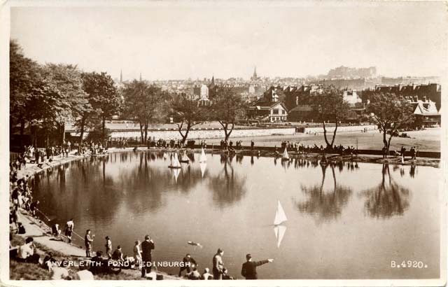 Valentine Postcard - Sailing model yachts on Inverleith Pond in Inverleith Park.