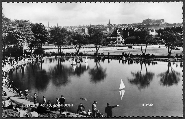 Valentine Postcard - Sailing model yachts on Inverleith Pond in Inverleith Park.
