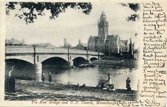 Musselburgh  -  The New Bridge and United Free Church  -  A Valentine Postcard  -  Photographed around 1903