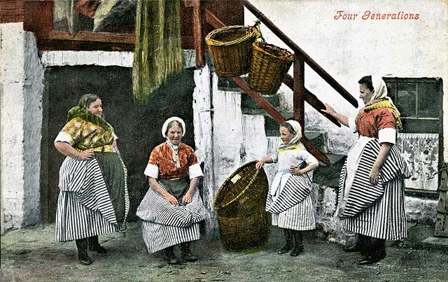 Four generations of Newhaven Fishwives -  A  Valentine postcard in colour