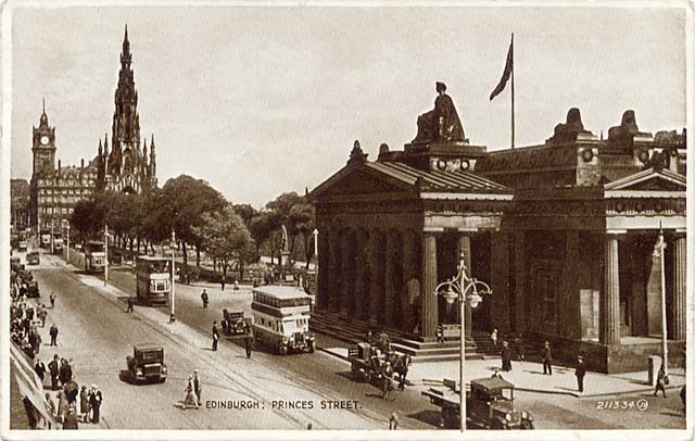Valentine Postcard  -  View to the east along Princes Street, from Frederick Street  -  sepia