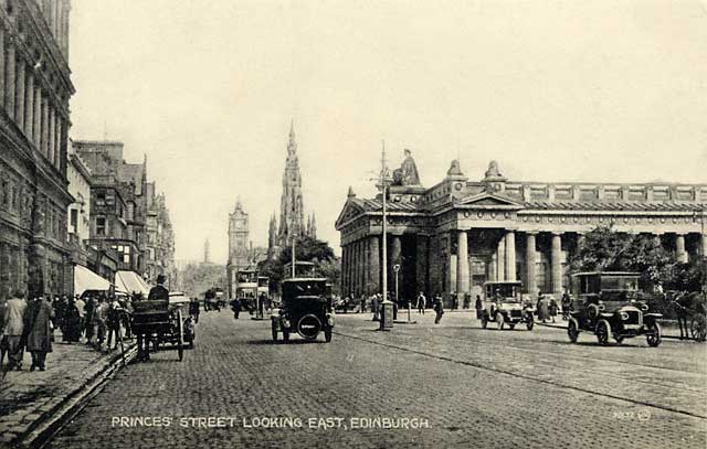 Valentine Postcard  -  View to the east along Princes Street, from Frederick Street  -  black &  white