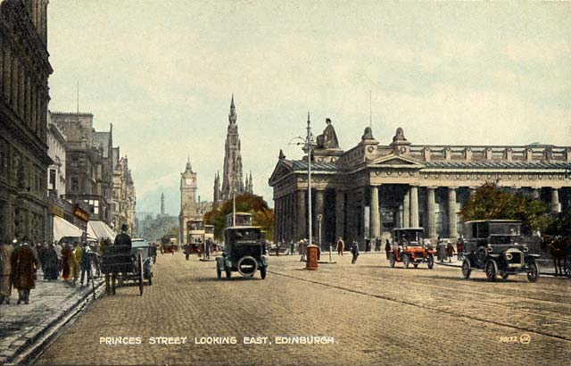 Valentine Postcard  -  View to the east along Princes Street, from Frederick Street  -  sepia