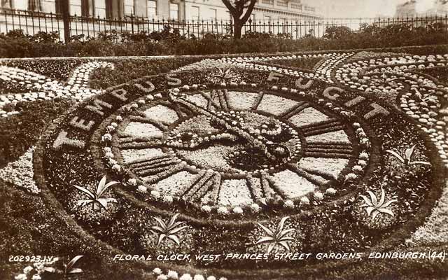 Postcard by Valentine - Floral Clock in Princes Street Gardens - 1928
