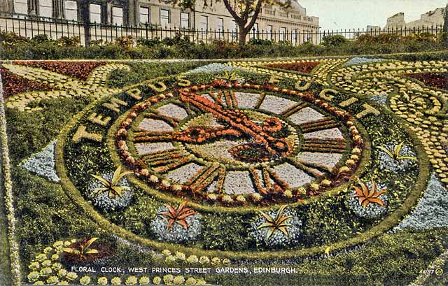 Postcard by Valentine - Floral Clock in Princes Street Gardens - 1928