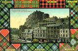 Valentine Postcard  -  Tartan Border  -  7 Tartans  -  Edibnburgh Castle from the Grassmarket