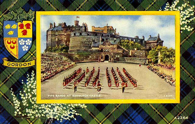 Valentine Postcard  -  Tartan Border  -  Gordon  -  Pipe Bands at Edinburgh Castle