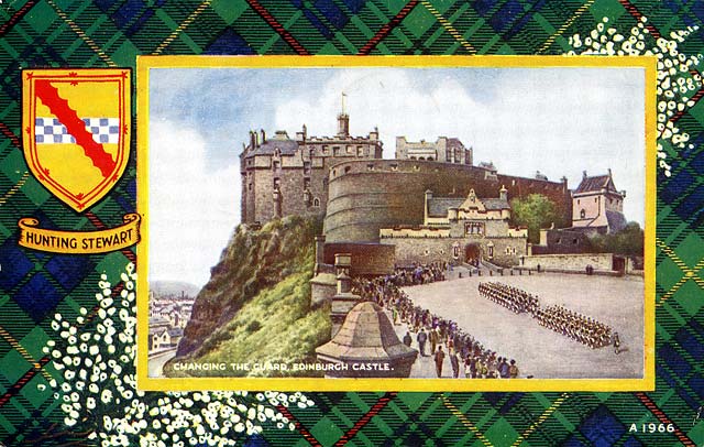 Valentine Postcard  -  Tartan Border  -  Hunting Stewart  -  Changing the Guard, Edinburgh Castle