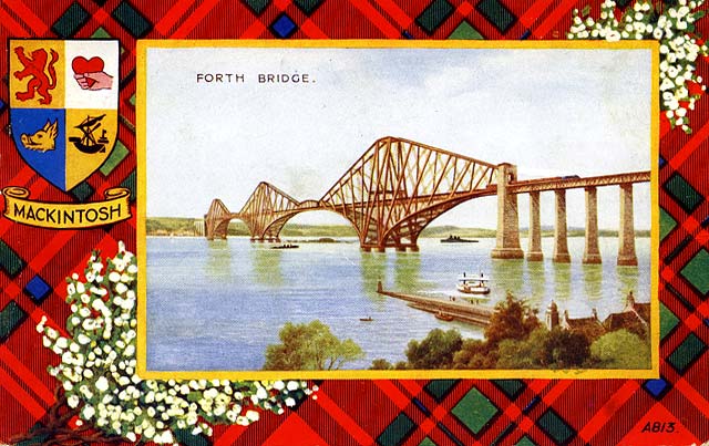Valentine Postcard  -  Tartan Border  - MacKintosh  -  Forth Bridge