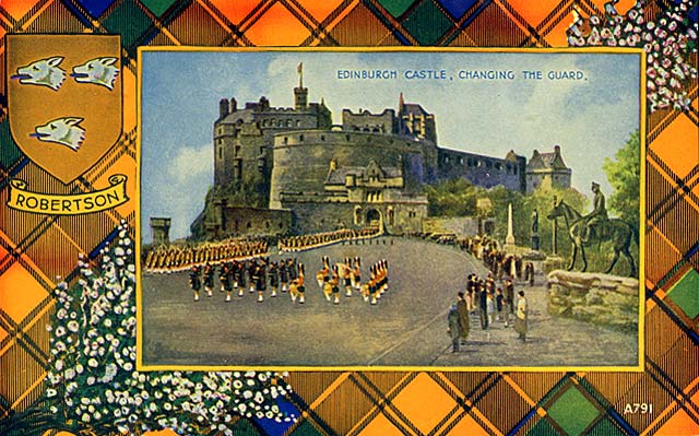 Valentine Postcard  -  Tartan Border  -  Robertson  -  Edinburgh Castle and National Gallery