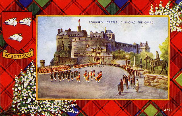 Valentine Postcard  -  Tartan Border  -  Robertson  -  Edinburgh Castle and National Gallery